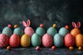 Happy easter Egg shaped Eggs Pastel cyan blue Basket. White Pastel colors Bunny Parade. Orange Blaze background wallpaper Royalty Free Stock Photo