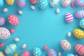 Happy easter easter egg significance Eggs Religious Basket. White Text field Bunny powder blue. worship background wallpaper Royalty Free Stock Photo