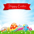 Happy easter egg text with ribbon on Nature background 002 Royalty Free Stock Photo
