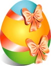 Happy Easter egg on a white background, multicolored with a bows