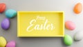 happy easter egg with yellow picture frame Royalty Free Stock Photo