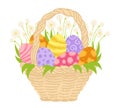 Happy easter eggs in basket illustration hand drawn vector illustration for card postcard invitation Royalty Free Stock Photo