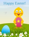 Happy Easter Eggs with Chick with an Egg Royalty Free Stock Photo