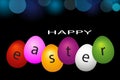 Happy Easter with eggs and flowers. Bokeh blurred light effect background.