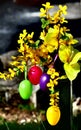 Happy Easter eggs and flowers Royalty Free Stock Photo