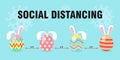 Happy Easter eggs for new normal and social distancing infographic protect coronavirus covid 19, cute Easter eggs and ears