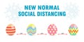 Happy Easter eggs for new normal and social distancing infographic protect coronavirus covid 19, cute Easter eggs and ears