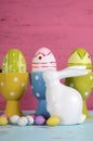 Happy Easter eggs in polka dot egg cups Royalty Free Stock Photo