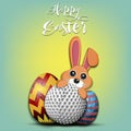 Happy Easter. Easter eggs, rabbit and golf ball Royalty Free Stock Photo