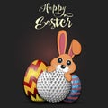 Happy Easter. Easter eggs, rabbit and golf ball Royalty Free Stock Photo