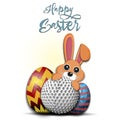 Happy Easter. Easter eggs, rabbit and golf ball Royalty Free Stock Photo