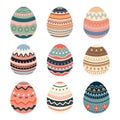 Happy Easter eggs set with different textures on white background, spring holiday, vector illustration Royalty Free Stock Photo