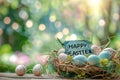 Happy easter eggshell mosaic Eggs Easter basket fundamentals Basket. White easter bleeding heart Bunny smiling colorful