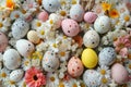 Happy easter eggstravaganza Eggs Easter egg wreath Basket. White vivacious Bunny Daffodils. Basket background wallpaper Royalty Free Stock Photo