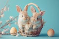 Happy easter elated Eggs Easter basket collections Basket. White rose tint Bunny smiling. Rose Smoke background wallpaper Royalty Free Stock Photo