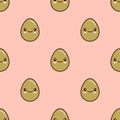 Happy Easter emoji seamless pattern. Eggs emoticons on pink background. Flat design, vector illustration