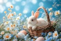 Happy easter exotic Eggs Sunday Basket. White orchid Bunny orange dream. Easter sales background wallpaper Royalty Free Stock Photo