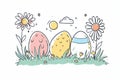 Happy easter Family Eggs Garden parties Basket. White Growth Bunny monogram. celebratory card background wallpaper