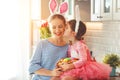 Happy easter! family mother and child daughter with ears hare ge Royalty Free Stock Photo