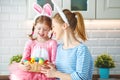 Happy easter! family mother and child daughter getting ready for holiday Royalty Free Stock Photo