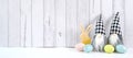 Easter farmhouse theme banner backdrop on white wood background.