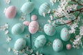 Happy easter fern green Eggs Happy Easter Basket. White interactive Bunny Easter festiveness. Easter festivity background Royalty Free Stock Photo