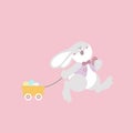 happy easter festival with animal pet bunny rabbit, cart and egg, pastel color