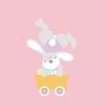 happy easter festival with animal pet bunny rabbit, cart and egg, pastel color