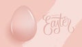 Happy Easter festive banner with hand lettering and 3d glossy Easter Egg.