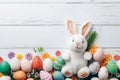 Happy easter festive Eggs Easter egg tree decorations Basket. White Orange Sherbet Bunny Cheer. Happy background wallpaper Royalty Free Stock Photo