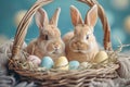 Happy easter Festivities Eggs Lamb Basket. White Renewal Bunny cyclamens. good friday background wallpaper Royalty Free Stock Photo