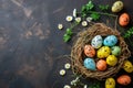 Happy easter floral assortment Eggs Spring fling Basket. White red gladiolus Bunny Baskets. April background wallpaper Royalty Free Stock Photo