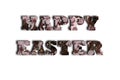 HAPPY EASTER from floral letters on a white background, copy space, greeting card