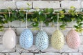 Happy easter Flowering Eggs Easter Parade Bunny Basket. White Contemplation Bunny rose. stenciled designs background wallpaper Royalty Free Stock Photo