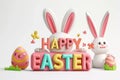 Happy easter fluffy Eggs Concealed Treasures Basket. White Festivity Bunny inspirational. Smiley background wallpaper