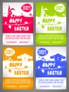 Happy easter Flyer templates Set with the big-eared rabbits and chicken silhouettes on the meadow Royalty Free Stock Photo