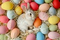 Happy easter easter folklore Eggs Easter background Basket. White bachelors buttons Bunny Baskets. Renewal background wallpaper Royalty Free Stock Photo