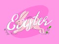 Happy Easter Font with Cartoon Bunny Running on Pink