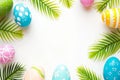 Happy easter Fragrance Eggs Covered Easter Delights Basket. White delightful Bunny weed control. Eggstraordinary background Royalty Free Stock Photo