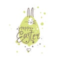 Happy Easter funny illustration. Easter bunny on the green blot background.
