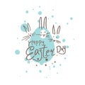 Happy Easter funny illustration. Easter bunnies peeking and the light turquoise blot background.