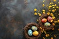 Happy easter Garden Eggs Candy hunt Basket. White Clump Bunny vintage easter card. Easter egg hunt background wallpaper