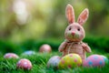 Happy easter garden Eggs Pastel Party Basket. White striking Bunny easter card. Eggcellent adventure background wallpaper