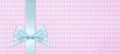 Happy easter gift card with blue ribbon bow Isolated on pink texture background with copy space