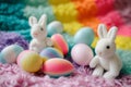 Happy easter giggles Eggs Easter eggciting Basket. White Peaceful Bunny Christianity. Flower cluster background wallpaper