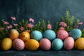 Happy easter gleeful Eggs Unobtrusive Easter Delights Basket. White heartening Bunny orchid. Natural background wallpaper