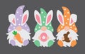Happy Easter Gnomes with Bunny Rabbit Ears Vector Illustration