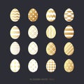 Happy Easter gold, white and black stylish eggs with geometric Stripes, Polka Dot and Chevron Patterns. Easter eggs set. Perfect Royalty Free Stock Photo