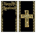 Happy Easter golden banners with cross, vector Royalty Free Stock Photo