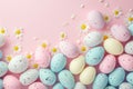 Happy easter gray bunny Eggs Easter Traditions Basket. White easter bunny Bunny pastel colors. Christian background wallpaper Royalty Free Stock Photo